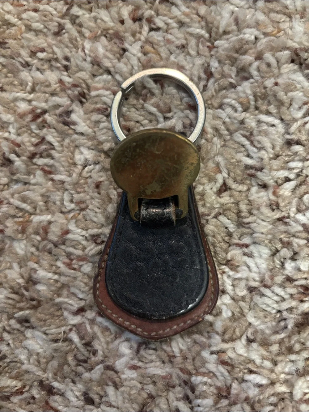 Dooney & Bourke Black and Brown Leather Key Fob with Brass Duck Emblem